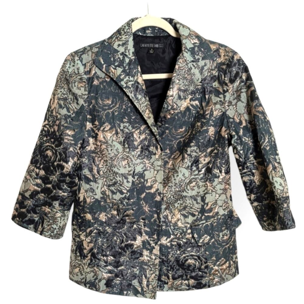 New Lafayette 148 New York Helena Brocade Jacquard Jacket Green Floral Blazer 8